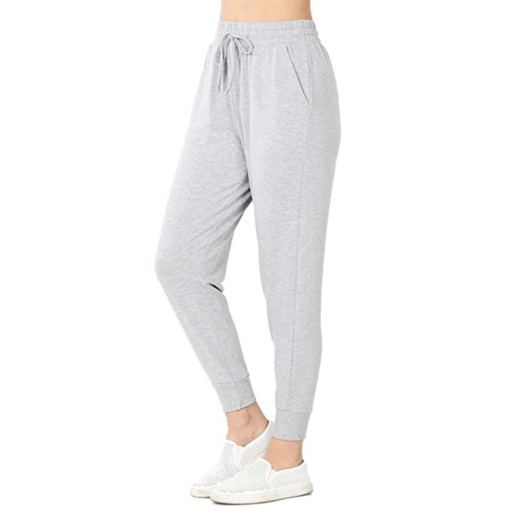 Heather Grey French Terry Cropped Running Jogger Sweatpants